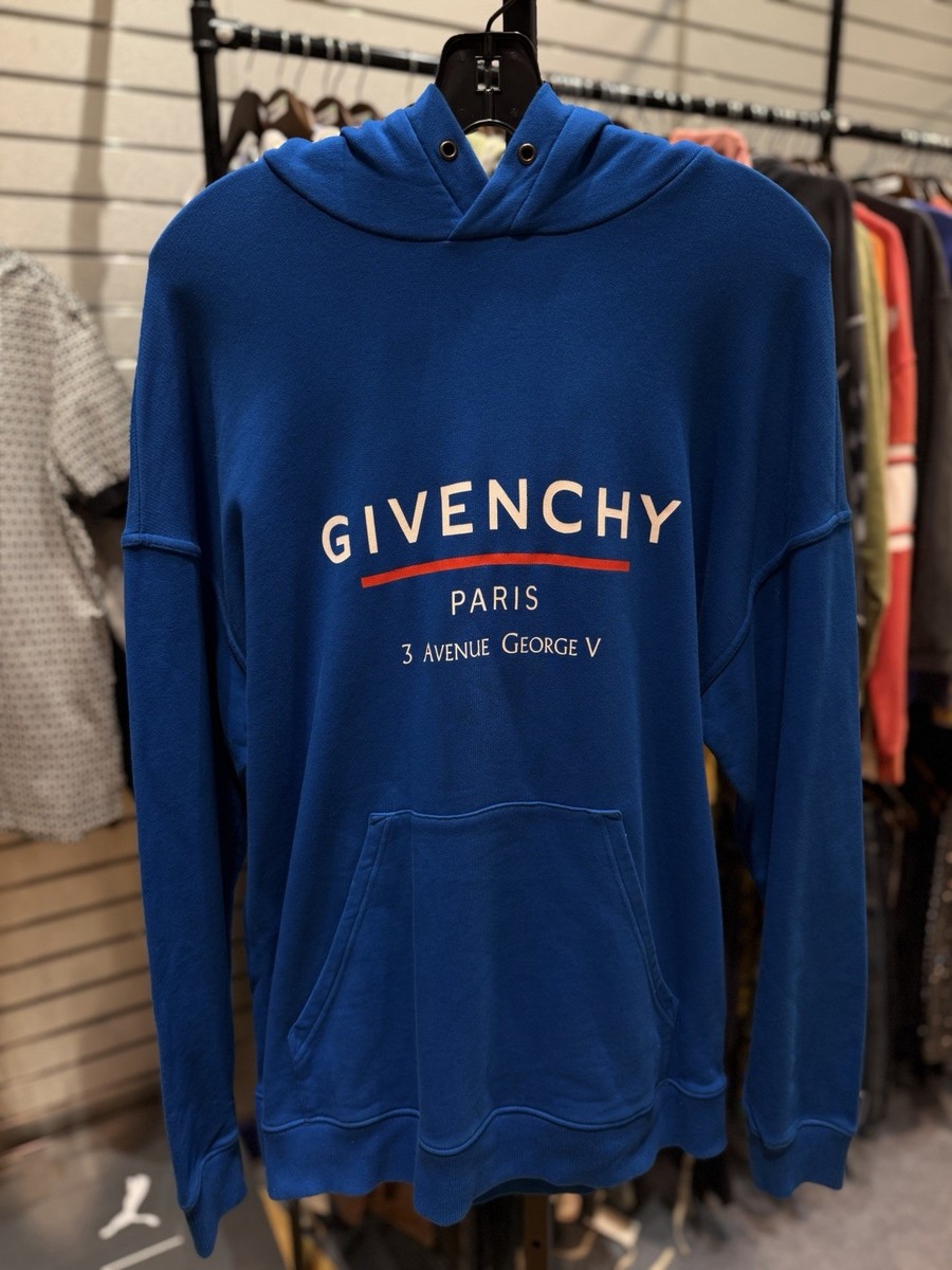 Size M - Givenchy Men's Blue Logo- Print Hoodie Sweatshirt 100