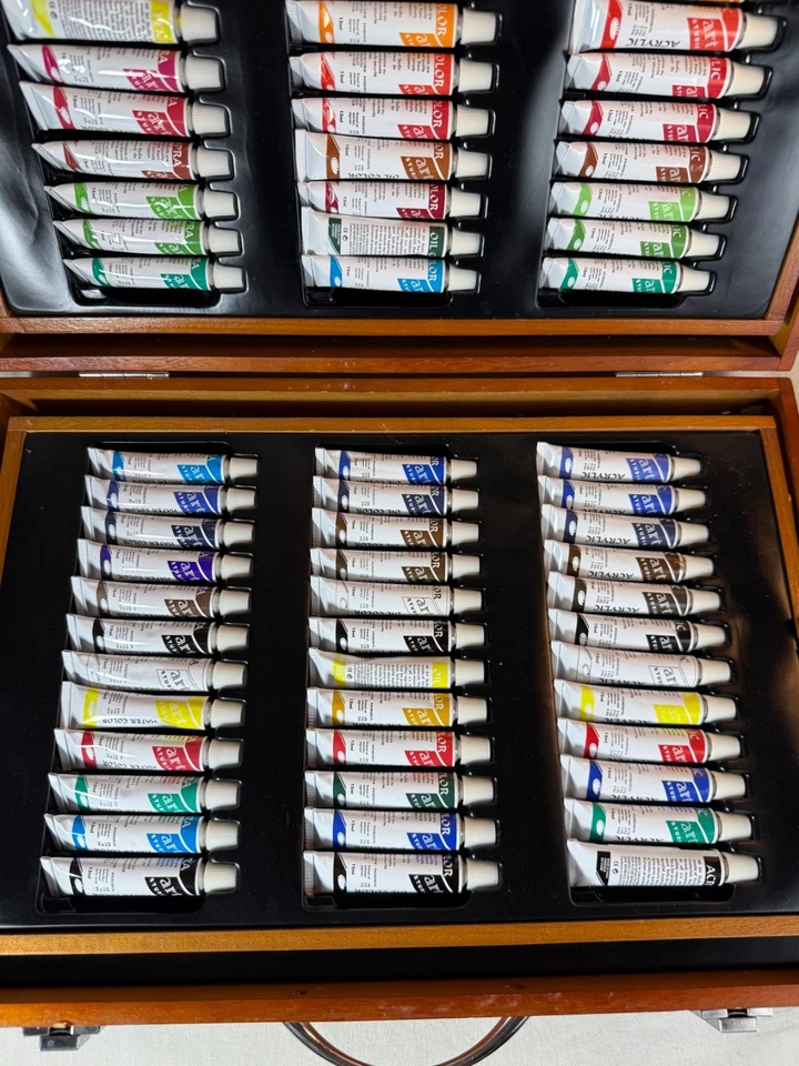 Battat Art Studio 2-tier Wood Case Assorted PAINT SET 72 TUBES UNUSED SCUFFS - Image 3 of 4