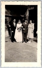 Vtg B&W Snapshot Wedding Couple Military Uniform & Dress 1947
