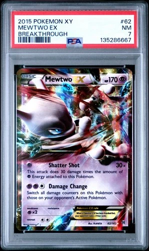 2015 POKEMON XY BREAKTHROUGH MEWTWO EX #62/162 ULTRA RARE HOLO PSA 7