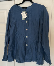 Cut Loose Blue Button Front Top L Tencel Blend MOP Buttons Made in USA NWT
