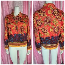 Coldwater Creek Colorful Floral Festival Artsy Lined Cropped Blazer Size Medium