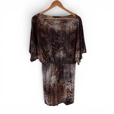 Maj Abstract Animal Print Dress Womens S Brown Dolman Sleeve Blouson Grunge