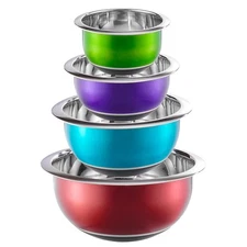 Colorful Mixing Bowl- 4 Pc Set- Stackable Nesting Bowls- Stainless Steel Mixi...