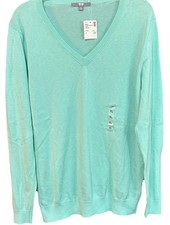 NWT Uniqlo Womens Cashmere Cotton Seafoam Green XL VNeck Pullover Jumper Sweater