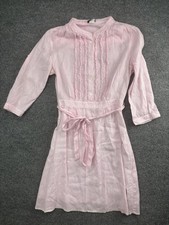 J Crew Shirt Dress Womens 6 Pink White Stripe Linen 3/4 Roll Tab Sleeve Belted