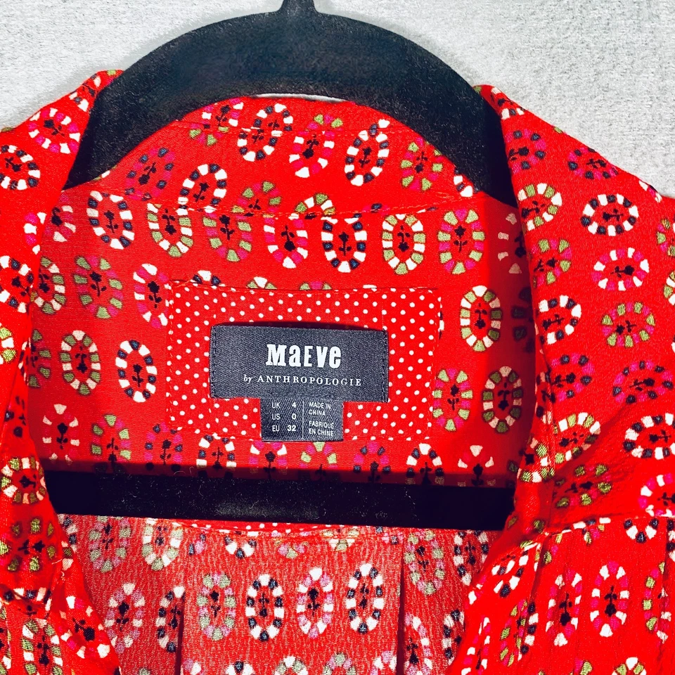 Vestido Maeve Anthropologie para mujer 6 rojo con botones Midi Bandana Sharkbite Foto 3 de 4