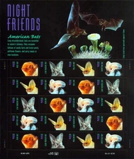 USPS Stamps ~ Unused Sheet of 20  ~ 2002  "Night Friends: American Bats #3661-64