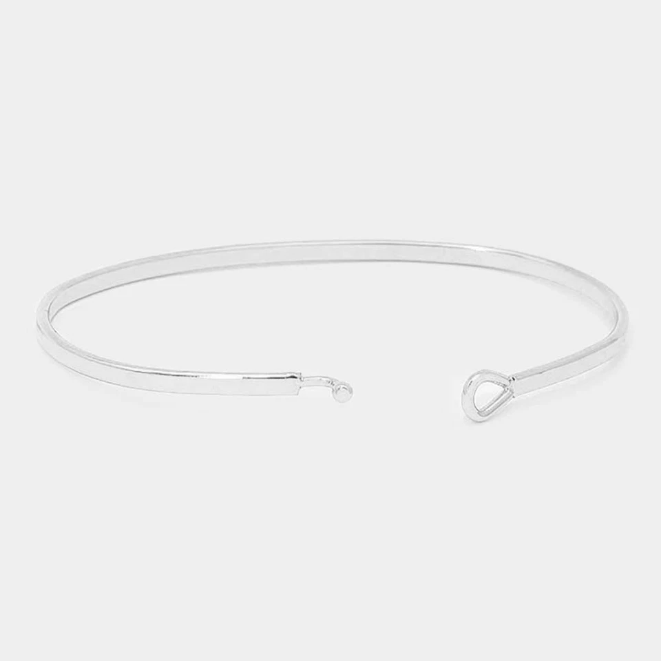Inspirational Message Bracelet  BLESSED Thin Hook Bangle SILVER WHITE - Image 2 of 2