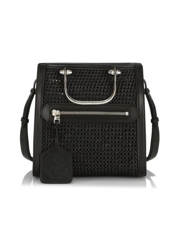 Alexander McQueen — Alexander McQueen The Story Short Black Woven Leather Tote Crossbody Bag NWOT