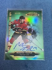 2020-21 Upper Deck Stature #G-6 Matthew Tkachuk Gravitas Auto Green /25 Flames