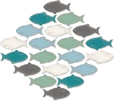 20 Pcs Wooden Fish Wall Decor Nautical Coastal Wood Wall Art Nursery Beach Wood 