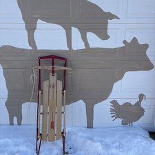 Vintage Flexible Flyer II Wooden Snow Sled Wood Slat Red Steel American USA 48  