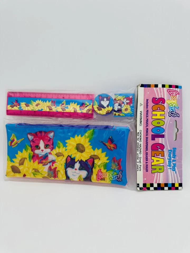 Lisa Frank Girasol Gato “School Gear” Bolsa de Lápices, Sacapuntas, Borrador y Regla  Foto 3 de 4