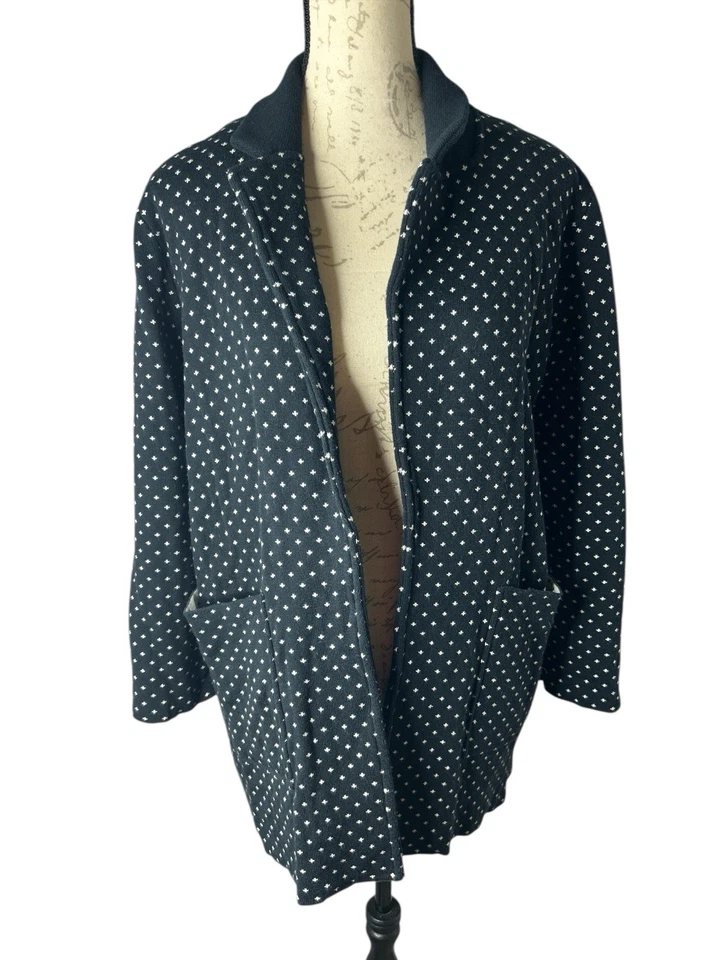 Cárdigan tejido largo abierto pesado mezcla lana merino J Crew 365 talla M negro con bolsillos Foto 2 de 4