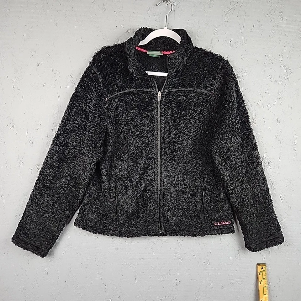 L.L. Chaqueta Bean Sherpa Mujer Grande Negro Polar Peludo Abrigo Rosa Logo Y2K