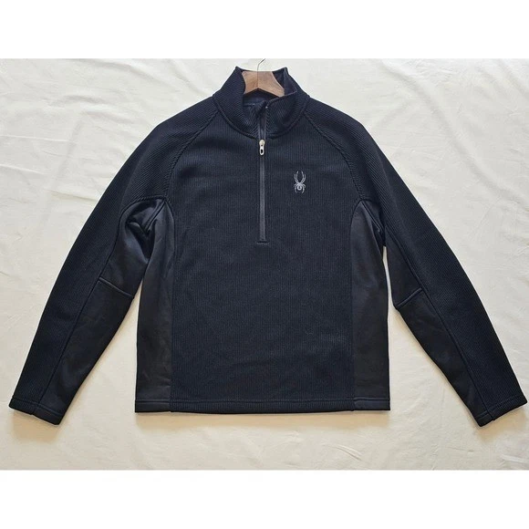 Spyder Embroidered Men's PulliverBlack 1/4 Zip Fleece Lined Stretch Knit Size S