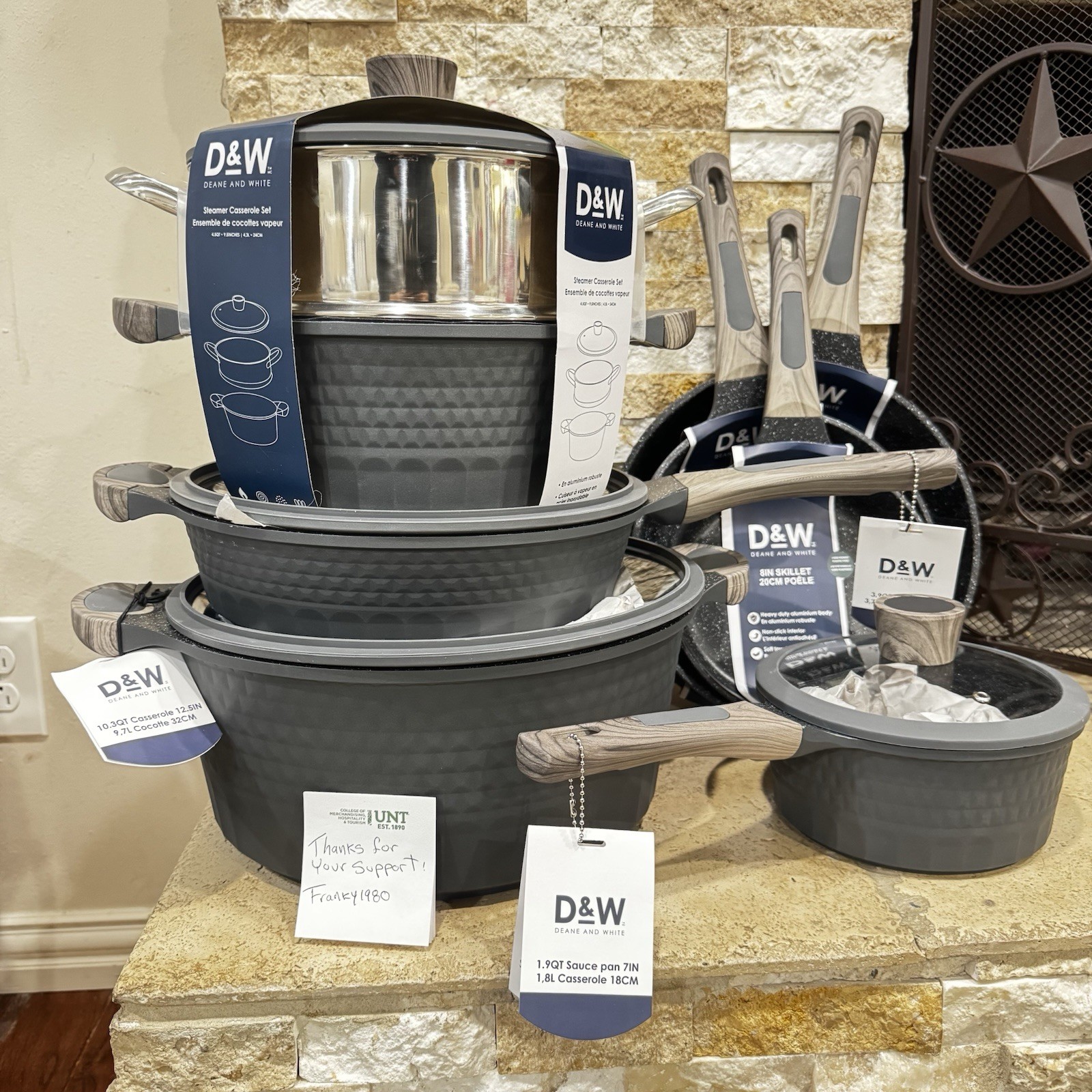 D&W Deane & White 12-Piece Cookware Casserole Pan Set, Charcoal Gray