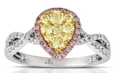 .8CT WHITE PINK & FANCY YELLOW DIAMOND 14K TRI COLOR GOLD TEAR DROP INFINTY RING