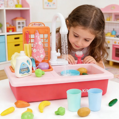 Kitchen Sink Toy Play Set Dishwashing Toy Water Cycling Kitchen Pretend Toy