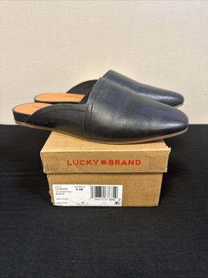 Lucky Brand Badri Mules Womens Size 9.5 M Black Leather Slide Flat Shoes