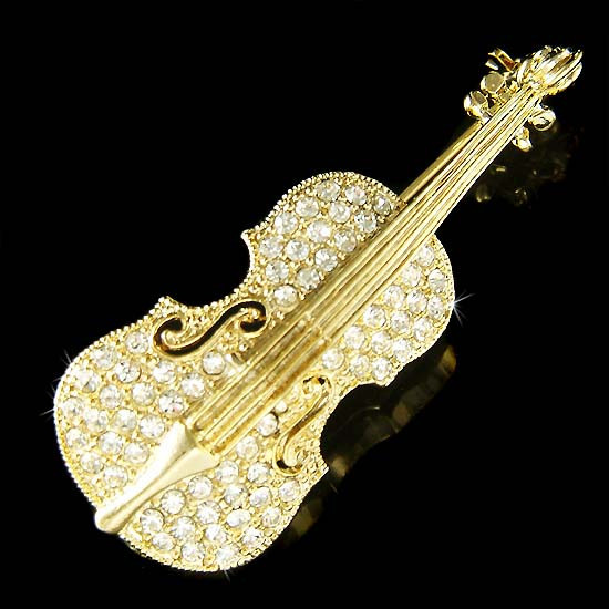 希少 美品 SWAROVSKI スワロフスキー ヴァイオリン ブローチ ゴールド Gold PL VIOLIN~ VIOLA CELLO made with Swarovski Crystal