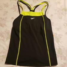 Woman's Black Speedo Strappy Tank Built In Bra Speedofit Shirt NWT Size 8