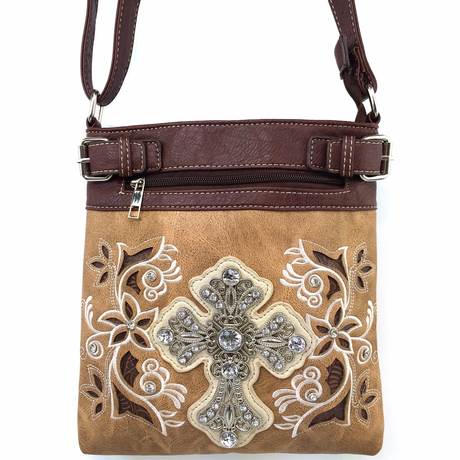 Justin West Concealed Carry Rhinestone Cross Classic Western Messenger