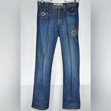 Jeanstar Mercury Dark Jeans Embroidered Bohemian Hippie Y2K Gypsy Funky Sz 32"