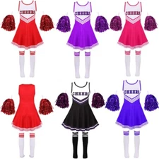 Kids Girls Team Uniform Cheerleading Costume Cheer Up Dance Outfits Flower Set