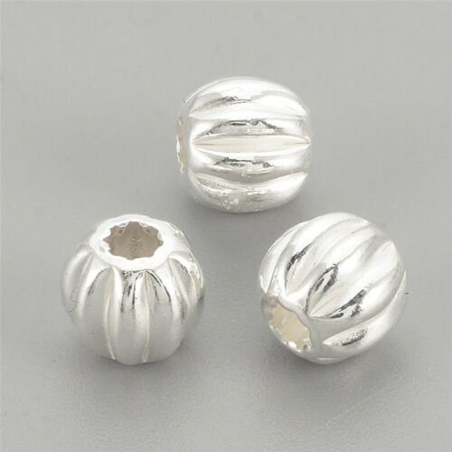 50 pcs Round Silver 925 Sterling Silver Corrugated Beads Crafts 3x2.5mm Hole 1mm - Picture 1 of 2