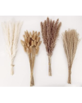 ANPROOR Dried Pampas Grass Decor, 100 PCS Pampas Grass Contains Bunny Tails Reed