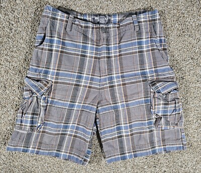 Men's Duck Head Co Cargo Shorts Size 34 Plaid Blue Gray