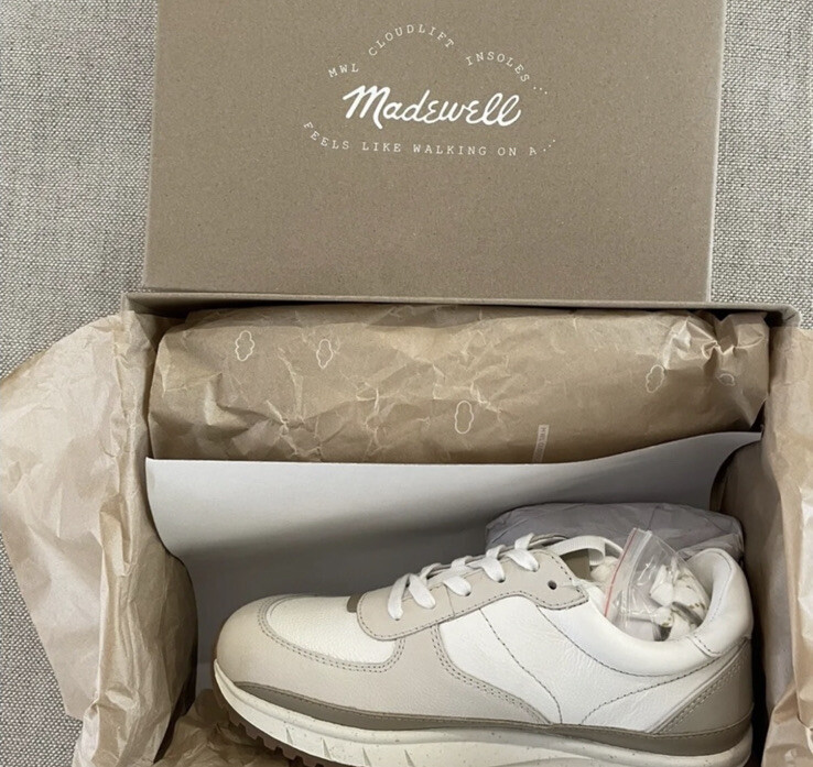 MADEWELL SIZE 7 Kickoff Trainer Sneakers in Neutral Colorblock Leather MB857