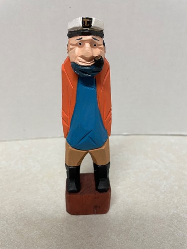 2 figuras de madera pintadas talladas a mano de arte popular náutico de colección marinero pescador - Imagen 8 de 11