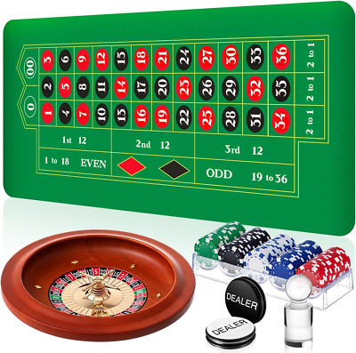 Roulette Wheel Game Set Include 11'' Solid Wood Roulette Wheel 35'' X 16'' Rubber 
