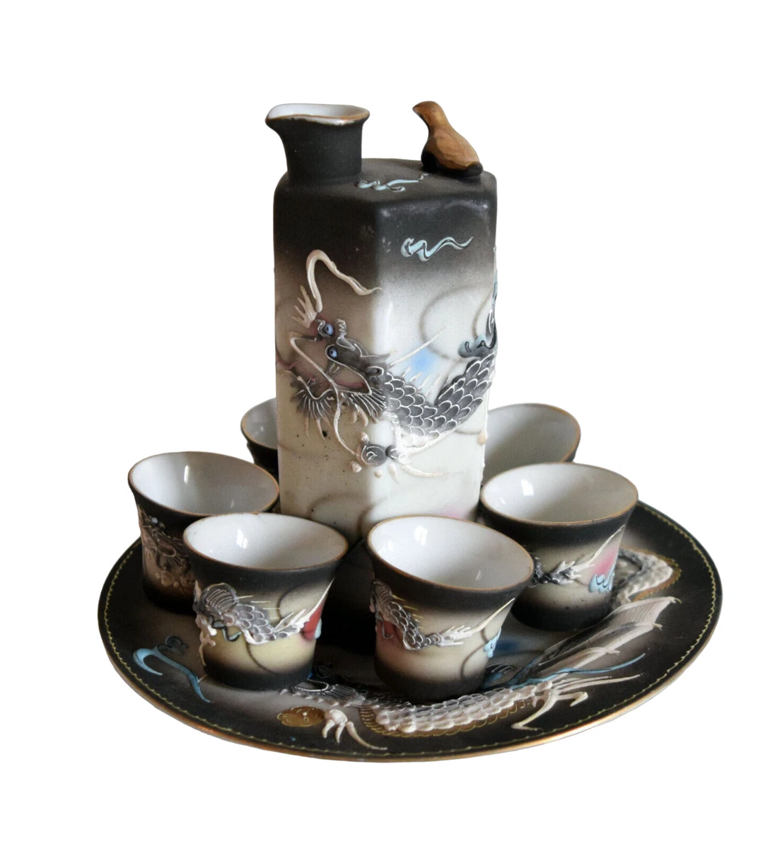 Lot De 6 Tasses à Saké Japonaises En Céramique - Image érotique - Bleu Et Rouge - Goodyouge