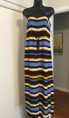 Michael Kors Womens Sz S Long Striped Drawstring Middle Maxi Dress R1