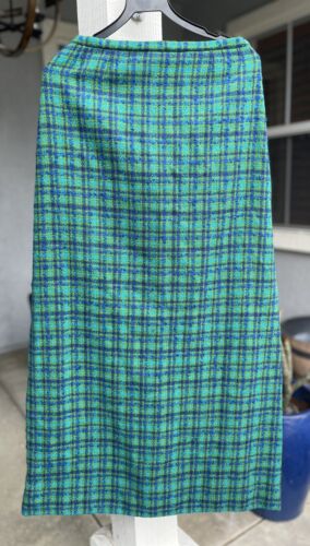 Vintage 60’s Green/Aqua Plaid Lined Wool Long Skir