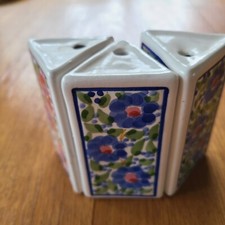 Trio of handpainted porcelain bud vases & tray made in Portugal - numbered