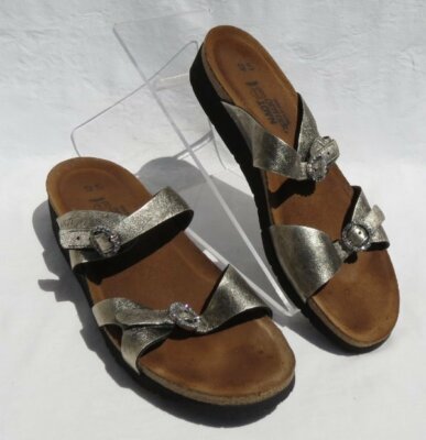 $149 NAOT Antiqued Gold Leather KATE Wedge Slides Sandals Shoes 42