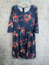 Unbranded Dress Size L Blue Floral Back Zipper Round Neck 3/4 Sleeve Church Work