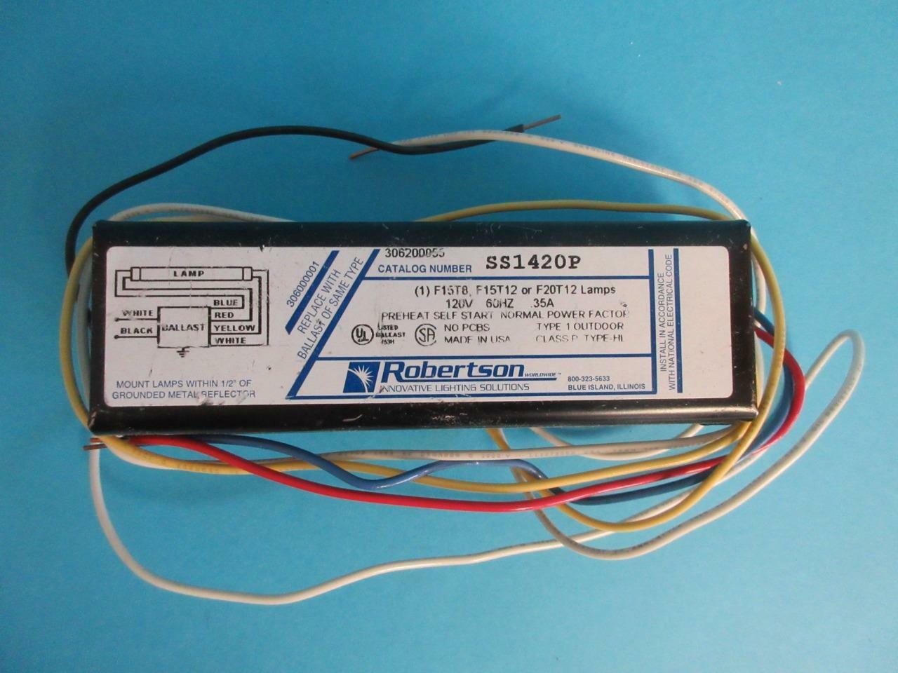 ROBERTSON SS1420P BALLAST TRANSFORMER 120V 60 HZ .35A F15/T8/T12 F20T12