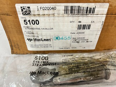 CASE OF 50 MacLean Strandvise Steel Guy Wires, 9.56'' L. Eye Type 1/4 #5100
