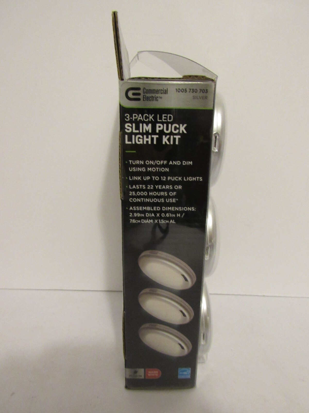 Commercial Electric 3Pack LED Slim Puck Light Kit Silver Dimmable Motion eBay