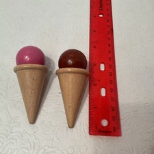 Wooden Ice Cream Cones Kids Party Pretend Kitchen Toy 2 Cones