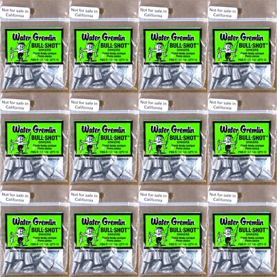 (12) Packs Water Gremlin Bullet Shaped 1/4 Oz Split-Shot Bull-Shot Sinkers New