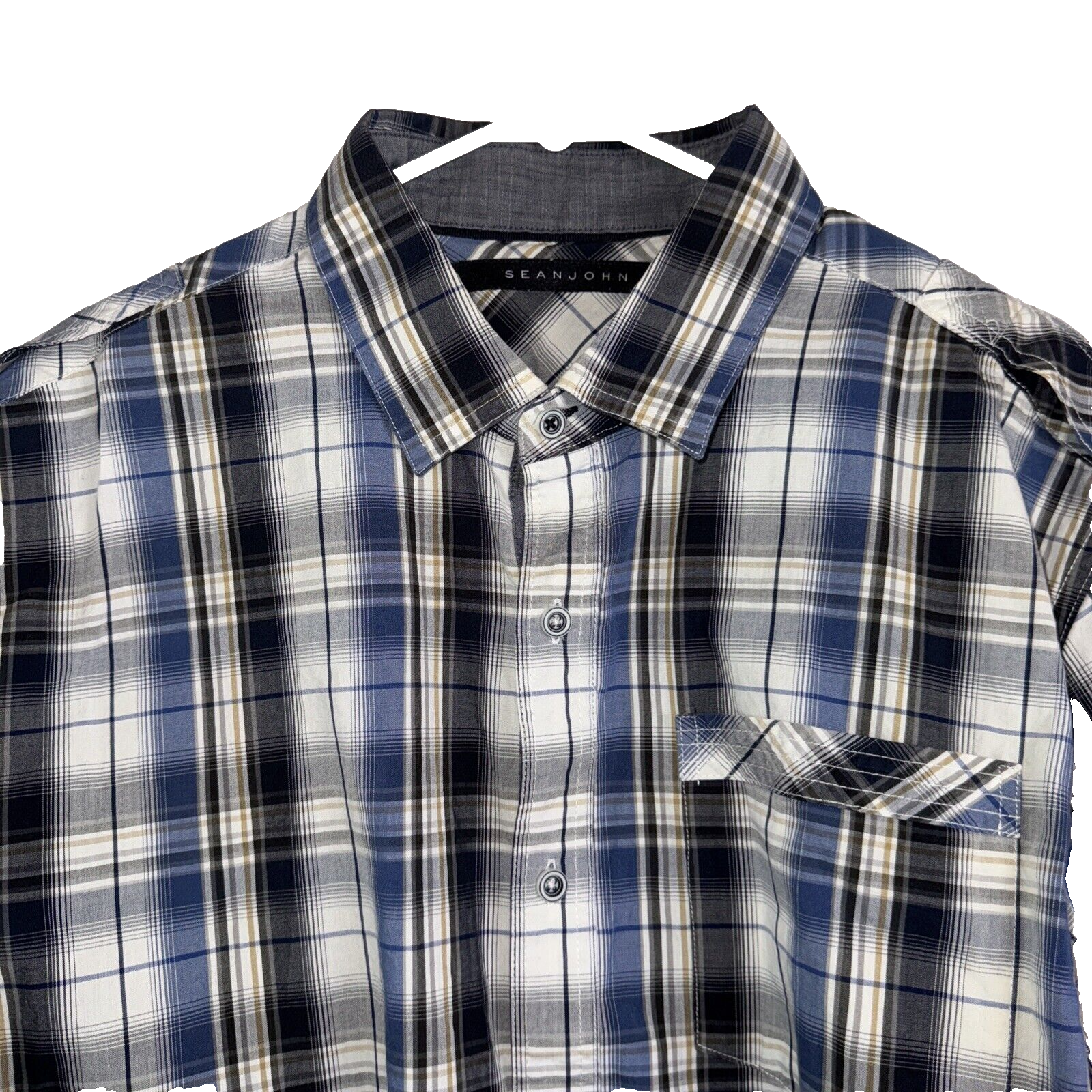 Sean John Men's XL Plaid Short Sleeve Button-Up Shirt with Pockets