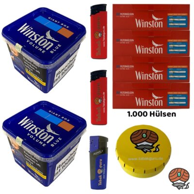 Winston Blue/Blau Volumentabak Giant Box 2x 180g, 1000 Extra Hülsen, Zubehör
