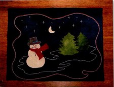 Winter Night Penny Rug Wool Pattern Wall Hanging Snowman Primitive Folk Cottage